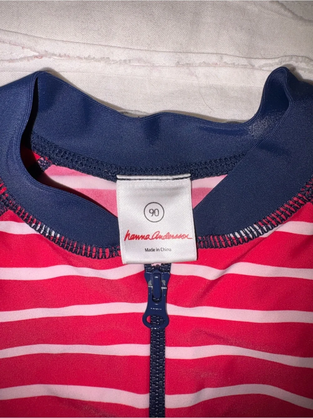 Hanna Andersson Red & Navy Short-Sleeve Stripe Rashguard One-Piece